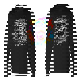 スプラッシュアート チンパンジー 野生動物 動物 好き カラフル 長袖Tシャツ - Kawaiitshirt