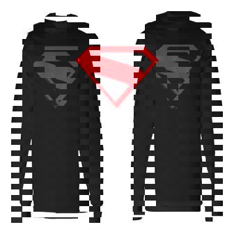 スーパーマン映画デザインのスーパーマンシルエット。 長袖Tシャツ - Kawaiitshirt