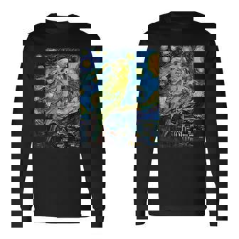 セキセイインコ オウム 鳥 星月夜 絵画 長袖Tシャツ - Kawaiitshirt