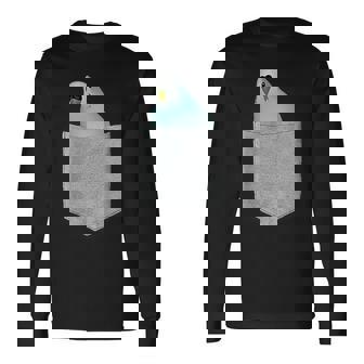 セキセイインコ ポケットから覗く 可愛いデザイン 長袖Tシャツ - Kawaiitshirt