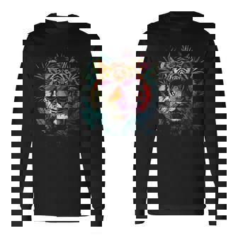 タイガーフェイス 動物好きモチーフ サングラス イラスト 虎 長袖Tシャツ - Kawaiitshirt