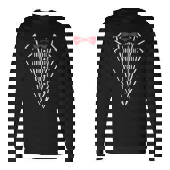 メンズ タキシード 赤い蝶ネクタイ付き ブラックスーツ 面白い メンズ レディース キッズ 長袖Tシャツ - Kawaiitshirt