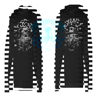 タコ猫 蛸 海 海 動物 駄じゃれ 長袖Tシャツ - Kawaiitshirt