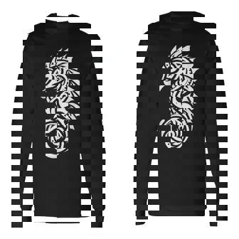 タツノオトシゴ ポリネシア トライバル マオリ柄 ライト 長袖Tシャツ - Kawaiitshirt