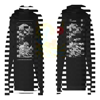 ダックスフント 日本の神奈川波 おもしろサーフドッグ 長袖Tシャツ - Kawaiitshirt