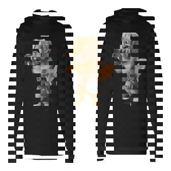 ダックスフンド 犬の筋肉トレーニング ダンベル付き フィットネスジム 長袖Tシャツ - Kawaiitshirt