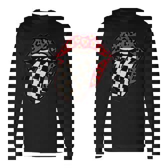 チェック 舌 赤 ヒョウ 唇 レース 長袖Tシャツ - Kawaiitshirt