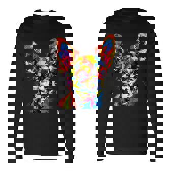 チワワ カラフル カラー ポップアート ラブ ちっちゃかわいいチワワ 長袖Tシャツ - Kawaiitshirt