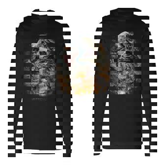 ティラノサウルス レックス 恐竜 先史時代の満月 長袖Tシャツ - Kawaiitshirt