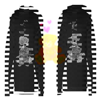テディベアとハートのかわいいテディベアモチーフ 長袖Tシャツ - Kawaiitshirt