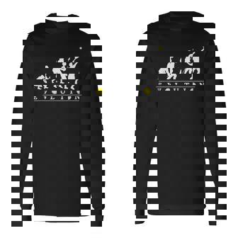 おもしろ テニス 人類の進化 かっこいい シルエット テニスプレイヤー ネタ デザイン 記念品 テニス選手 長袖Tシャツ - Kawaiitshirt