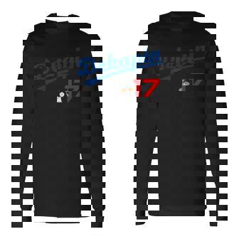 デコピン 大谷 Dekopin 愛犬 Decoy 二刀流 Decopin 野球 ユニホーム風 犬 かわいい 長袖Tシャツ - Kawaiitshirt