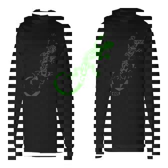 トカゲ グリーン トライバル パターン ペット ヤモリ アニマル 長袖Tシャツ - Kawaiitshirt