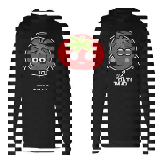 トマト 顔 イラスト かわいい おもしろ 面白い 簡単 シンプル ゆるい 野菜 長袖Tシャツ - Kawaiitshirt