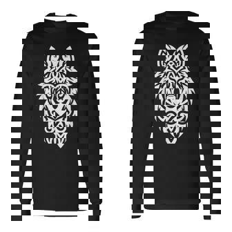 トライバルウルフ 北欧モチーフ ゲール柄 ライトウルフ 長袖Tシャツ - Kawaiitshirt