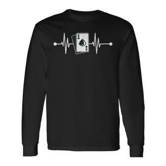 トランプ ポーカー カジノ ハートビート 脈拍 ギャンブル 遊ぶこと 長袖Tシャツ - Kawaiitshirt