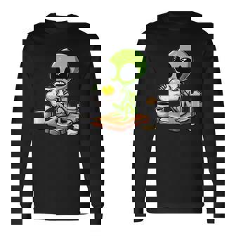 トーストに目玉焼きを食べるエイリアン 長袖Tシャツ - Kawaiitshirt