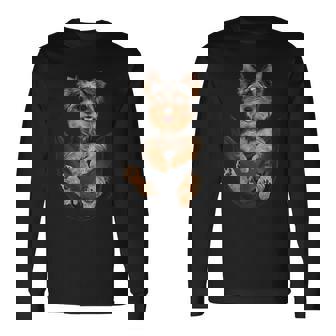 ドッグラバーズギフト ヨークシャーテリア ポケット入り 面白い犬の顔 長袖Tシャツ - Kawaiitshirt