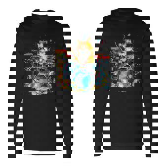 ドラマーの猫猫とドラム 長袖Tシャツ - Kawaiitshirt