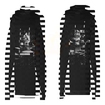 ドラムを叩く猫 面白い猫 ドラマー メンズ 半袖 おもしろ 長袖Tシャツ - Kawaiitshirt