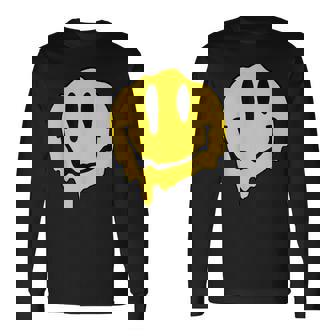 ドリッピースマイルイエロースマイルフェイスシャツ かわいい ハッピースマイルフェイス 長袖Tシャツ - Kawaiitshirt