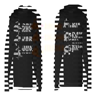 ドリンク 飲酒 パグ 飲酒 ワイン ミーム 面白い 長袖Tシャツ - Kawaiitshirt