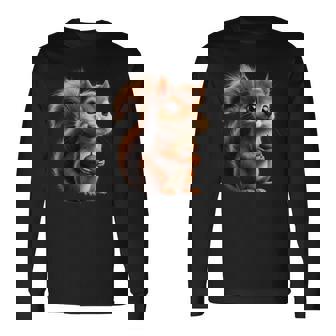 ドングリを持ったかわいいリスのデザイン 長袖Tシャツ - Kawaiitshirt