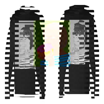 ドーナツショップ ポップアート ポートレート ロジックロックスター キュート ドーナツ ガールフレンド ドーナツ 長袖Tシャツ - Kawaiitshirt