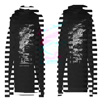 ニジマスのフライフィッシング・グラフィック トラウト・クイーン 長袖Tシャツ - Kawaiitshirt