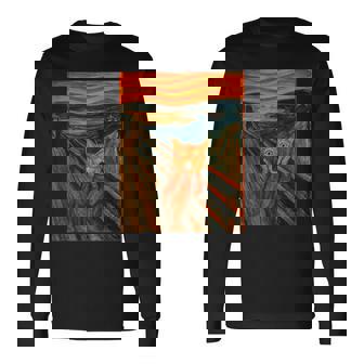 ニャンコの叫び 面白い 猫 ムンクの叫び パロディ おもしろ 服 おもしろグッズ ネタ 長袖Tシャツ - Kawaiitshirt