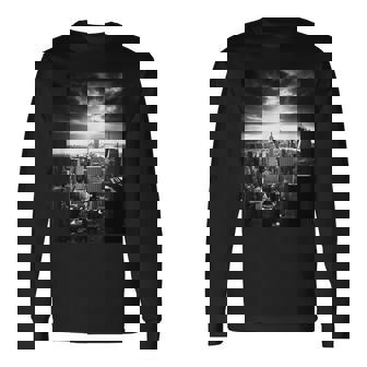 ニューヨーク市写真撮影 白黒写真 長袖Tシャツ - Kawaiitshirt