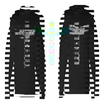 ネイティブアメリカン トーテムポール カラフル サンダーバードデザイン 長袖Tシャツ - Kawaiitshirt
