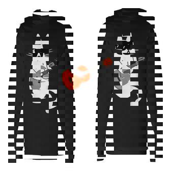 ネコとギター 猫とサングラス ネコ好き 猫飼い アコースティックギター エレキギター 音楽家 バンド ネコ 猫 長袖Tシャツ - Kawaiitshirt