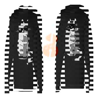 ネコとコントラバス 猫とサングラス ネコ好き 猫飼い コントラバス ウッドベース ダブルベース ジャズ音楽 ネコ 猫 長袖Tシャツ - Kawaiitshirt