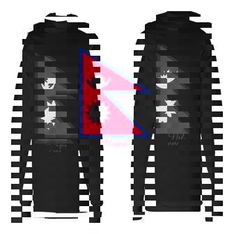 ネパールのネパール国旗のお土産。 長袖Tシャツ - Kawaiitshirt