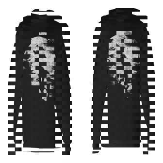 ハウリングウルフ 月光 森 シルエット 荒野 長袖Tシャツ - Kawaiitshirt