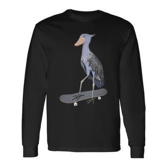 ハシビロコウ スケートボード 鳥 動物 図 バードウォッチング 贈り物 鳥類学者 生物学者 自然科学 長袖Tシャツ - Kawaiitshirt