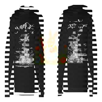 ハッピーイースターバニーニンジンイースターエッグ イースターラビットアートワーク 長袖Tシャツ - Kawaiitshirt