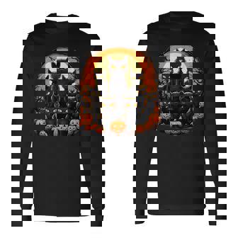 ハロウィン 黒猫 パンプキン 面白い レトロデザイン 長袖Tシャツ - Kawaiitshirt