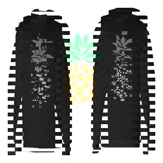 ハワイアンアイランド パイナップル 猫の肉球プリント 猫好きのギフト 長袖Tシャツ - Kawaiitshirt