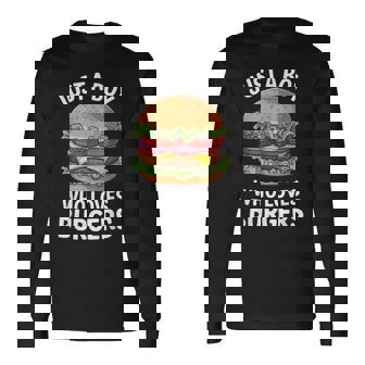 ハンバーガーが大好きな少年 おもしろハンバーガー好き 長袖Tシャツ - Kawaiitshirt