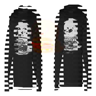 ハンバーガーとかわいいおばけ 長袖Tシャツ - Kawaiitshirt