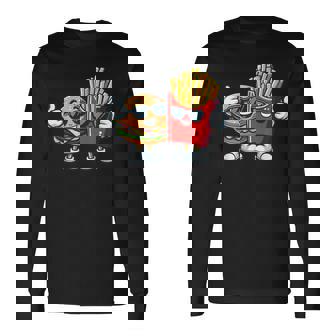 ハンバーガーフライドポテトファーストフード愛好家アート 面白いユーモアコンボプリント 長袖Tシャツ - Kawaiitshirt