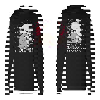 ハート バレンタイン ピーチゴマ 猫 カップル I Meow You 長袖Tシャツ - Kawaiitshirt