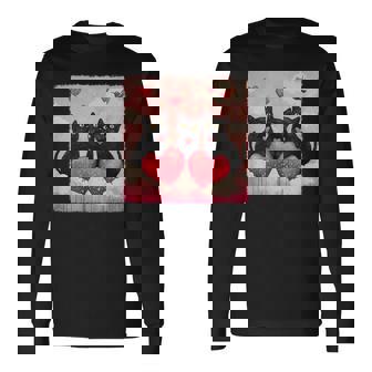 ハートのある黒猫 バレンタインデー アートペインティング 長袖Tシャツ - Kawaiitshirt