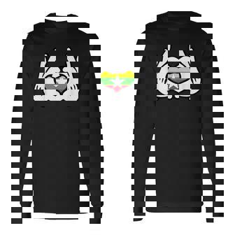 ハートを形作る漫画の手 ミャンマー国旗 長袖Tシャツ - Kawaiitshirt