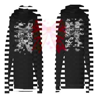 ハート付きピンクヒョウ柄リボン。 長袖Tシャツ - Kawaiitshirt