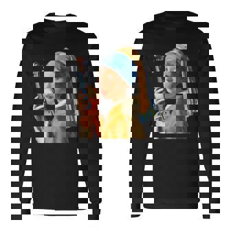 バイオリン 楽器 面白いtシャツ フェルメール かわいい メンズ 子供 おもしろ 服 グッズ ネタ 音楽 長袖Tシャツ - Kawaiitshirt