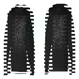 バイナリコードマトリックスグリッチ効果デジタルパターン 長袖Tシャツ - Kawaiitshirt