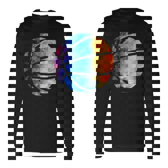 バスケットボールのシルエットカラフルな水彩画 長袖Tシャツ - Kawaiitshirt